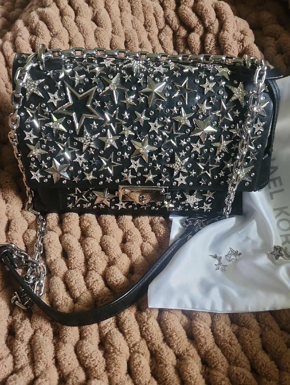 Michael Kors Black Star-Studded Chain Shoulder Bag